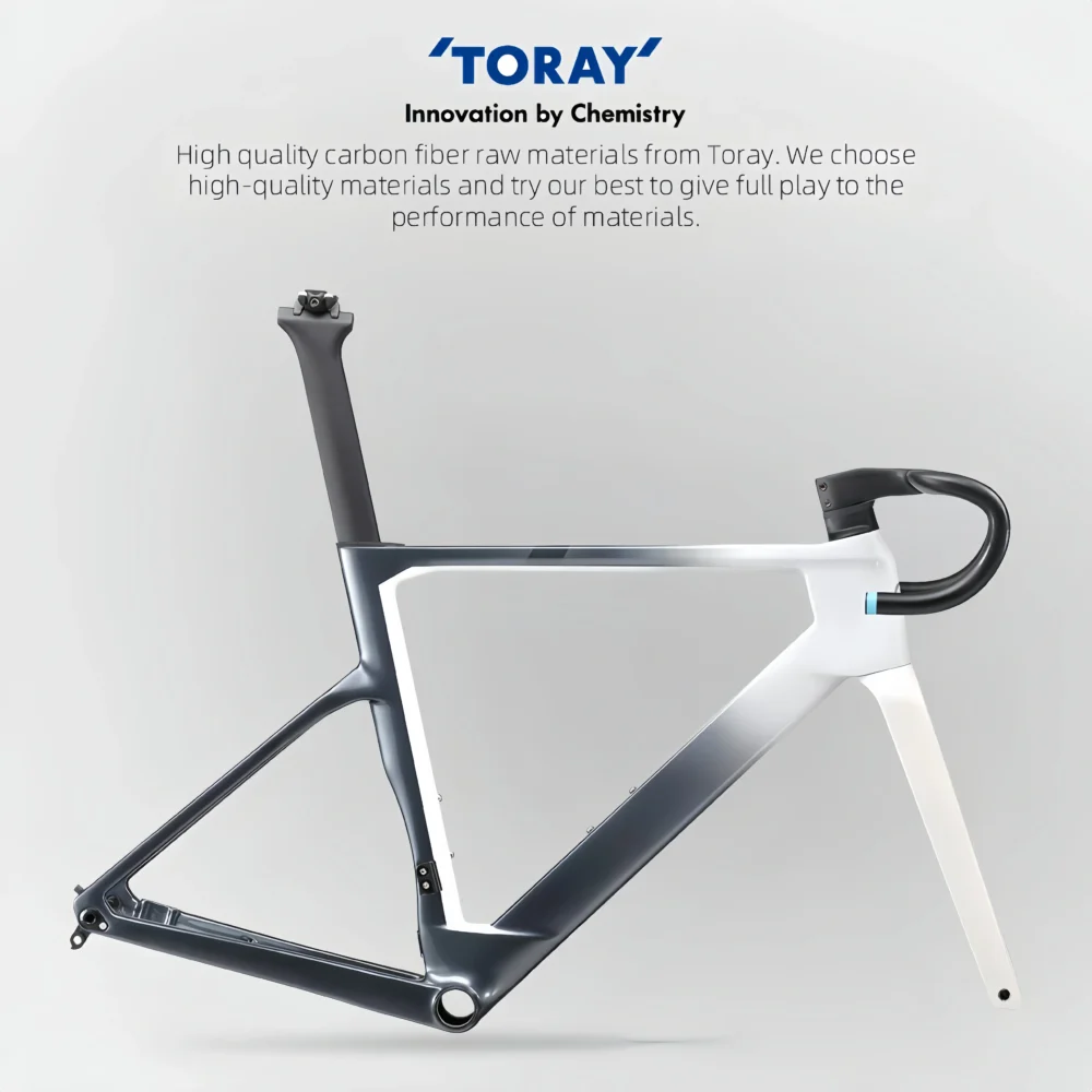 700C Carbon Road Bike Frame Fully Hidden Cable FrameSet Thru Axle 142 Disc Brake