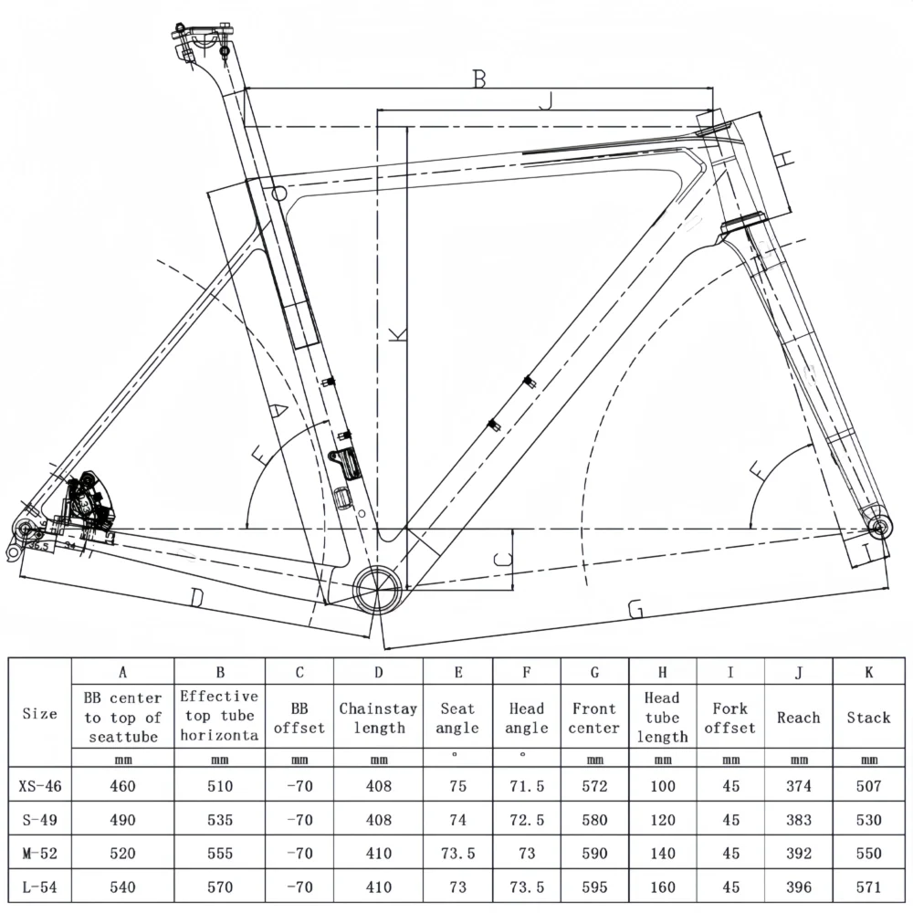 TCF227-8 T1000 carbon fiber disc brake road frame bike frame lightweight design