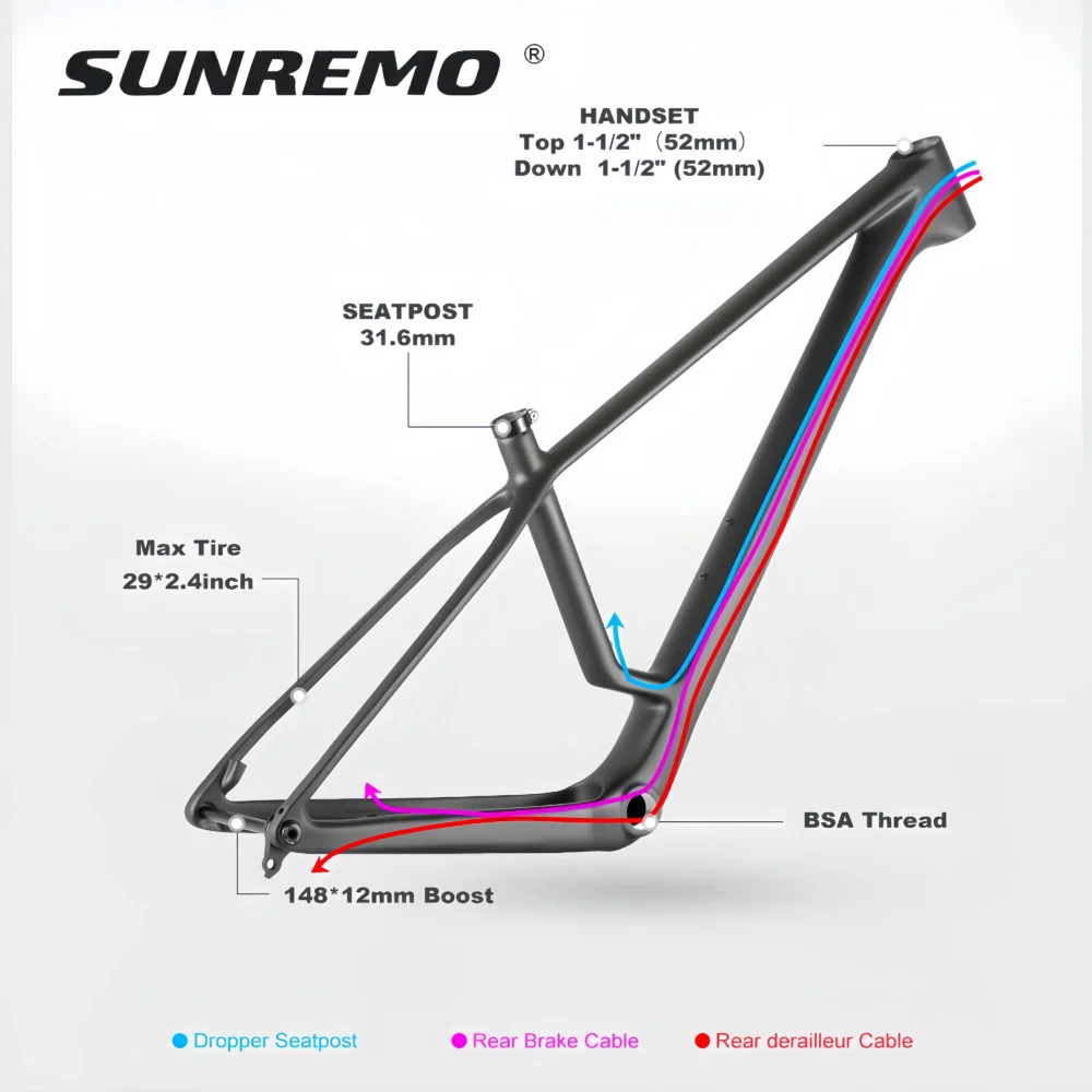 TCF230-6 SR-M08 T1000 Carbon Mountain Bike Frame UDH Hanger 12x148mm Boost Travel 110mm 29er Hardtail MTB Carbon Frame