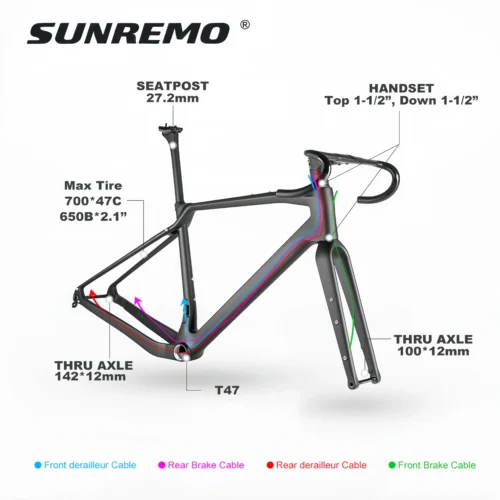 T1000 Carbon Gravel Bike Frame 700x47C Disc Brake T47 Comfortable Geometry Full Carbon Adventure Gravel Bicycle Frameset