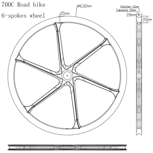 TCF241-7 700C Road Bike Wheelset 28mm Width 35mm Depth 6 Spokes 11S Rim Brake Bike Wheels