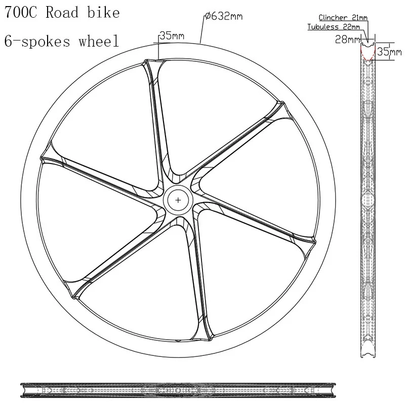 TCF241-7 700C Road Bike Wheelset 28mm Width 35mm Depth 6 Spokes 11S Rim Brake Bike Wheels