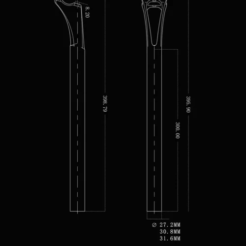 Carbon fiber aero seatpost, available in 27.2mm, 30.8mm, and 31.6mm diameters, suitable for road and mountain bikes