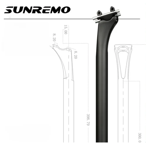 Carbon fiber aero seatpost, available in 27.2mm, 30.8mm, and 31.6mm diameters, suitable for road and mountain bikes
