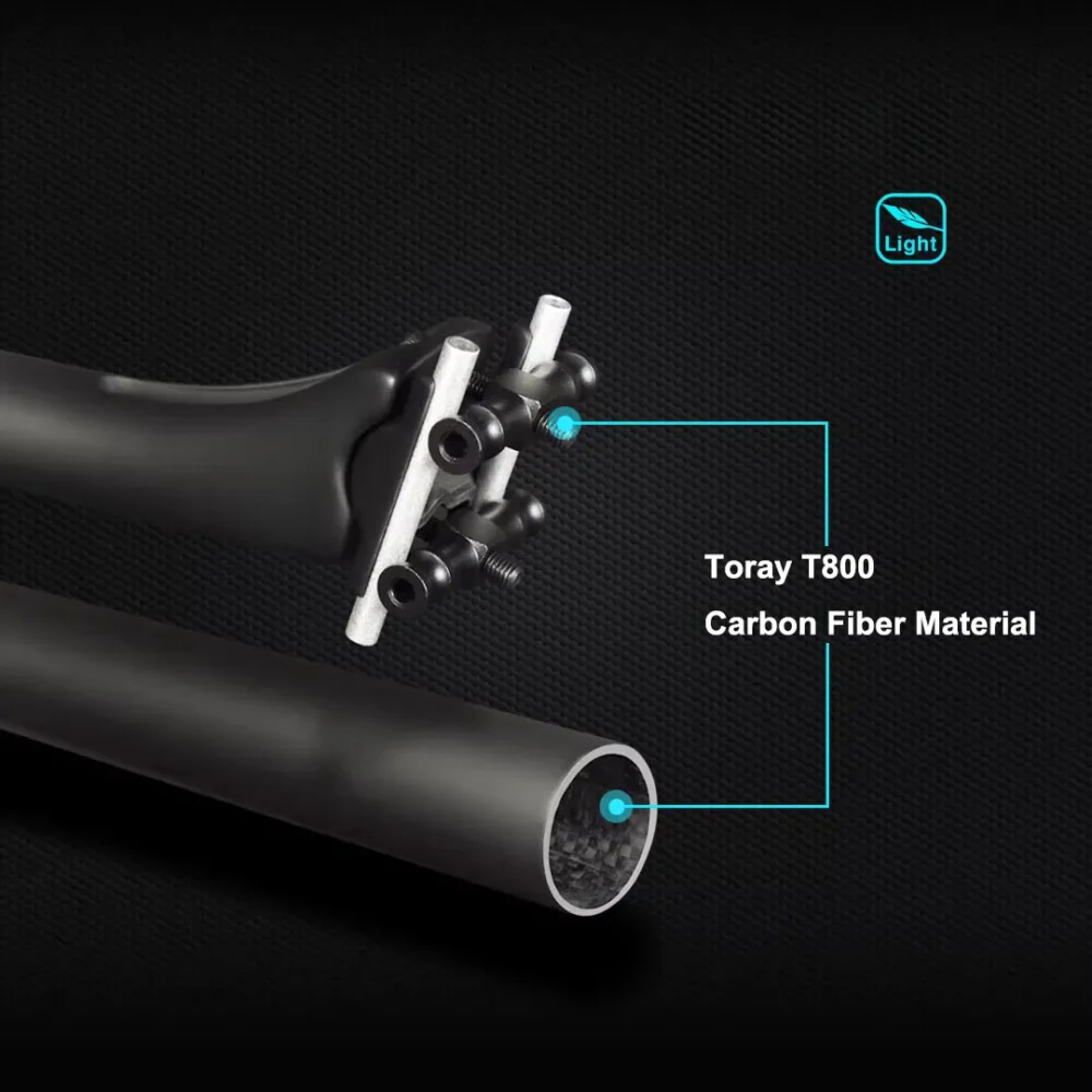 Carbon fiber aero seatpost, available in 27.2mm, 30.8mm, and 31.6mm diameters, suitable for road and mountain bikes