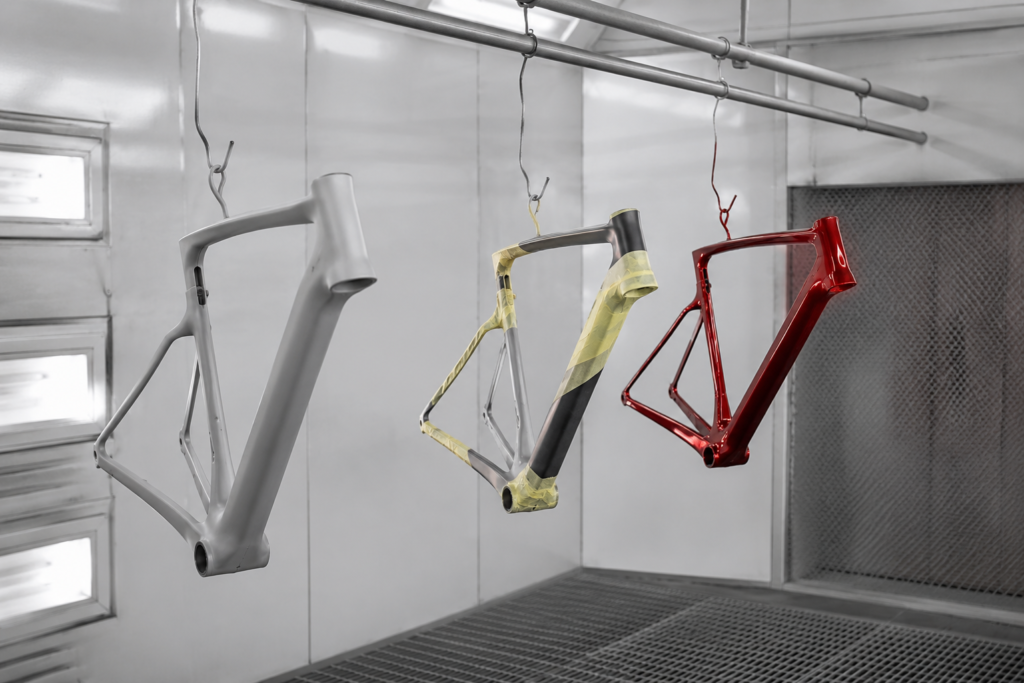 Industrial spray booth with bike frames