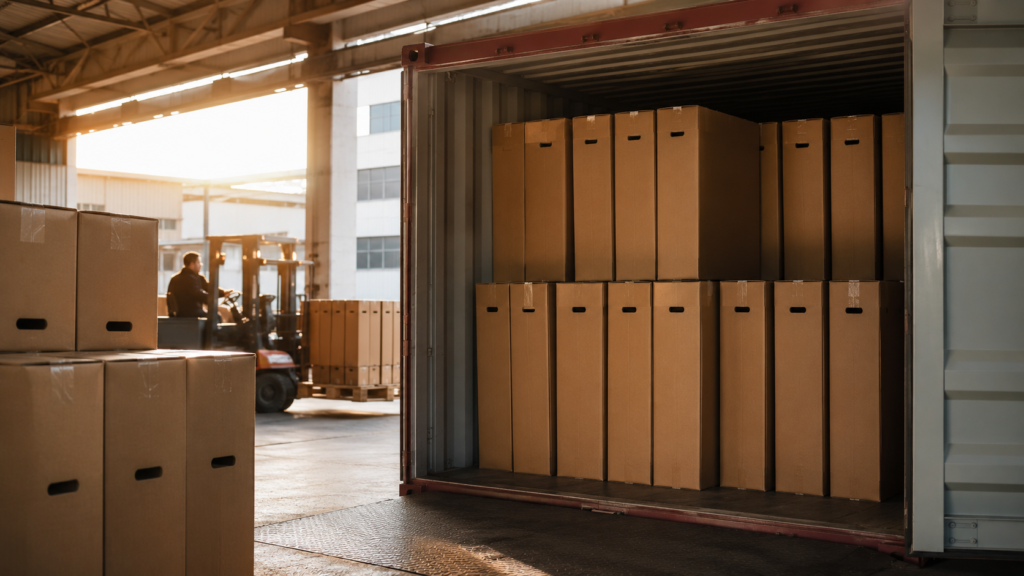 Warehouse loading dock at sunset