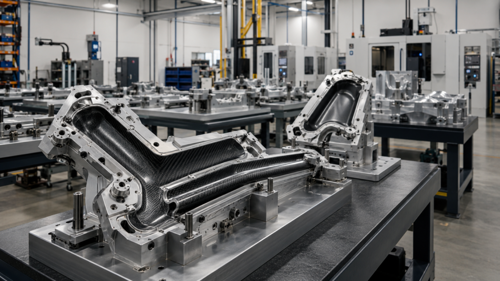 a-clean-modern-carbon-fiber-bicycle-frame-factory-mold-workshop