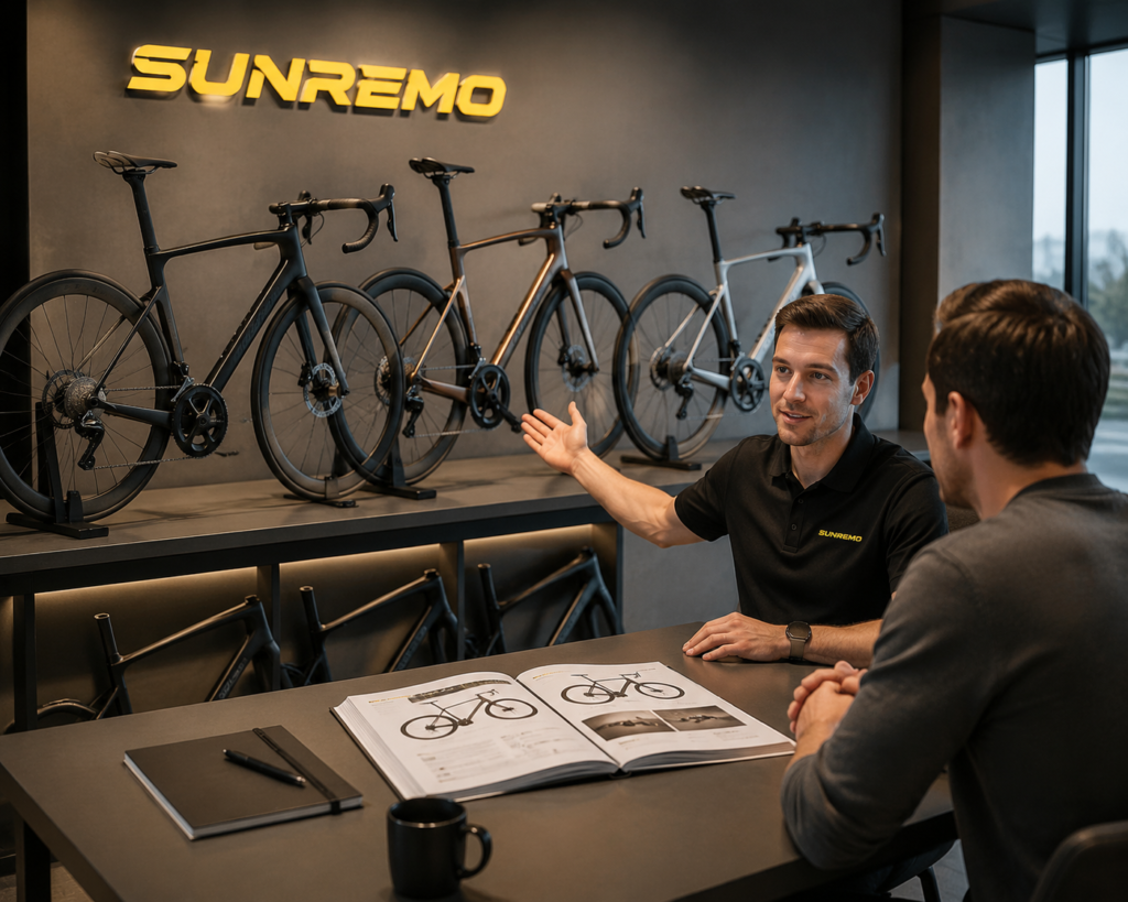 Bicycle consultation in a sleek showroom
