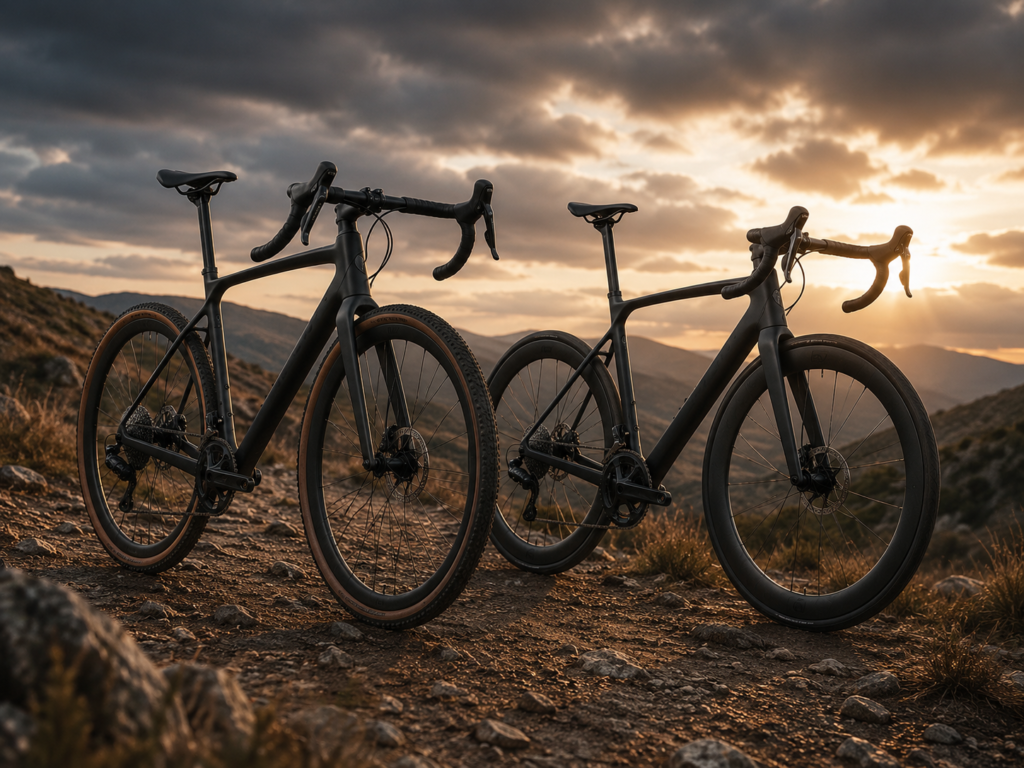 Bicycles at sunset on rugged trail