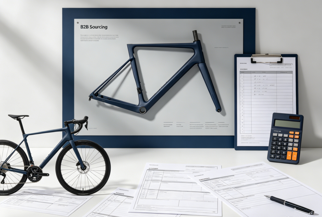 Business planning scene with bike frameset sample