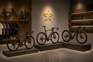 Minimalist bike showroom ambiance