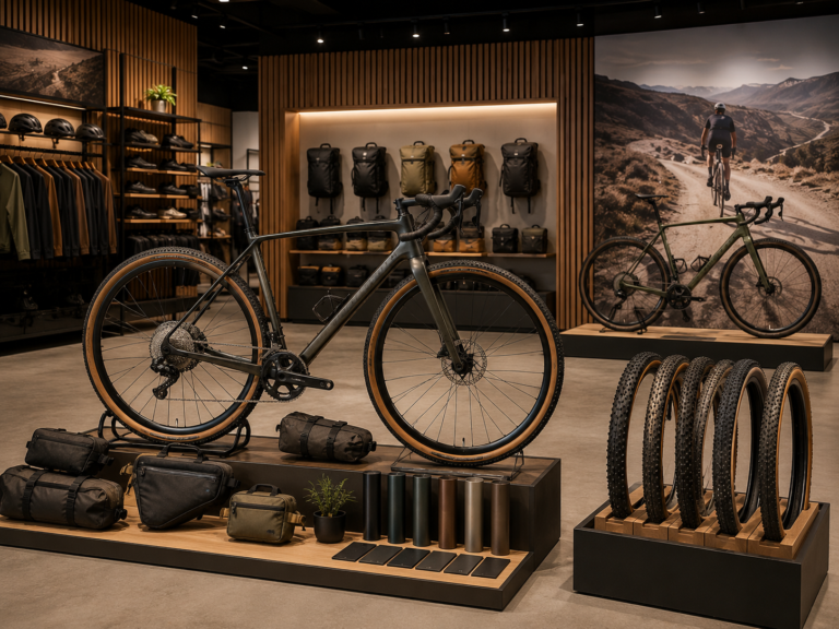 Modern bike shop gravel display