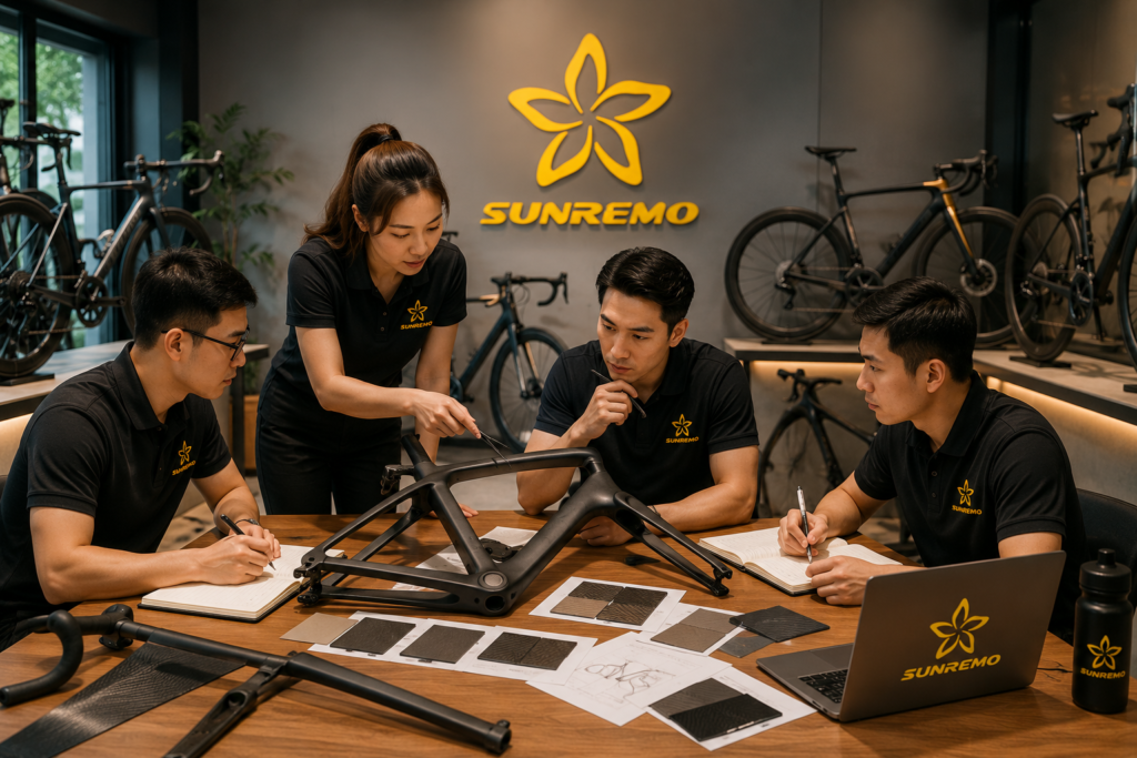 Sunremo Team review in bike showroom