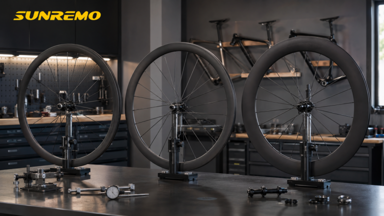 Dealer comparing carbon wheel depths for road and gravel customers