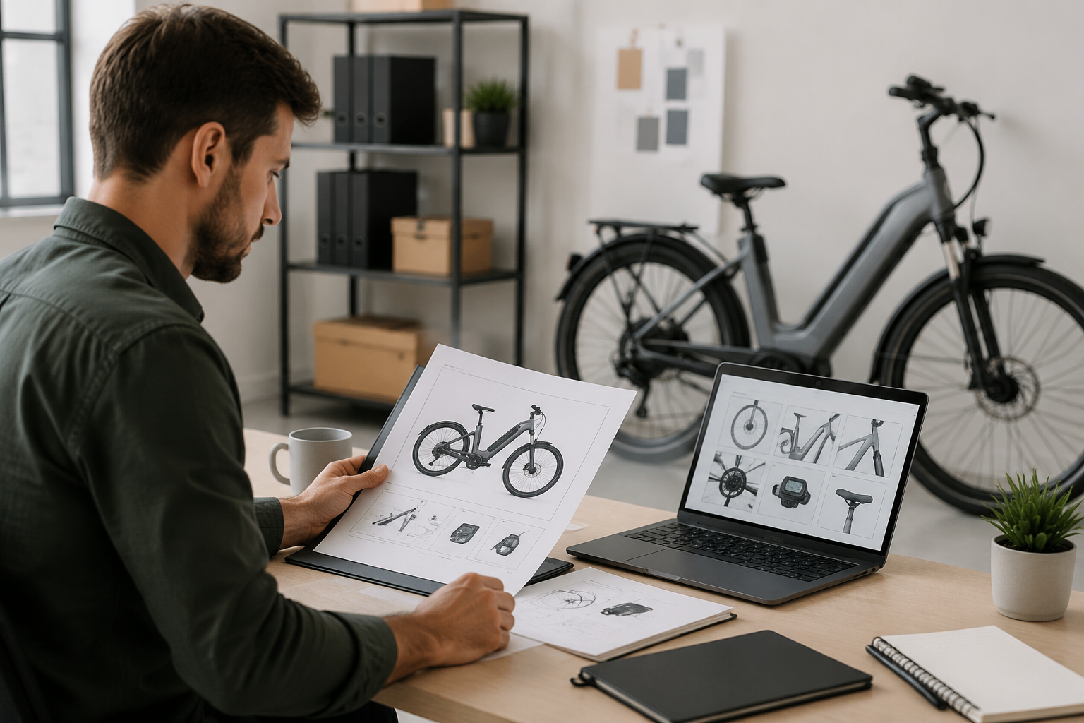 B2B buyer reviewing an e-bike sourcing project brief and product documentation