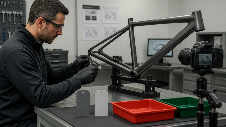Bicycle sample approval and revision control review at a manufacturer inspection station